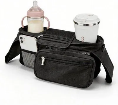 Productafbeelding van Kinderwagen Organizer Universeel met 2 geïsoleerde bekerhouders - Zwart