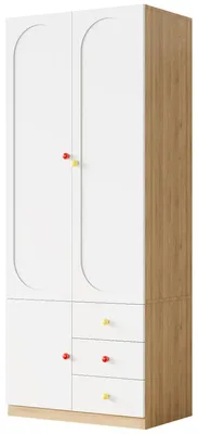 Produktbild von Flieks Kleiderschrank-Set mit Kleiderstange, Garderobe mit Ablageregal, Hochschrank mit Schubladen, 130 x 50 x 200 cm, Weiß + Natur, MDF