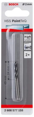 Zdjęcie produktu dla Wiertło kręte do metalu HSS PointTeQ, DIN 338, 2,0 mm, opakowanie 2 szt