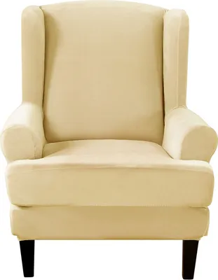 Produktbild von Ohrensessel Sofa Schonbezug Samt Plüsch High Stretch Cover Rutschfester Möbelschutz, Hellgelb