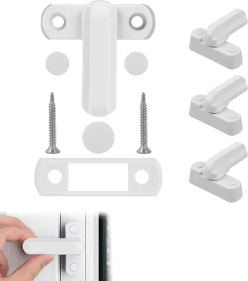 Produktbild von Fenstersicherung Drehverschluss 4 Stück, Aluminiumlegierung, Einbruchschutz, weiß