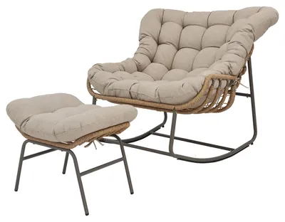Produktbild von home24 Gartensessel mit Fußhocker - Stahl / Webstoff - Grau / Beige
