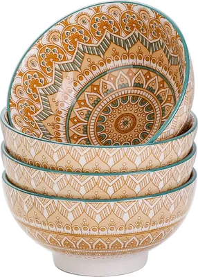 Produktbild von Tafelservice Müslischalen Porzellan, vancasso MANDALA Serie 4 teiliges Schalen Set, Müslischüssel, Müsli Schale, Dessertschale, Eisschale, böhmischer Stil, 650 ml