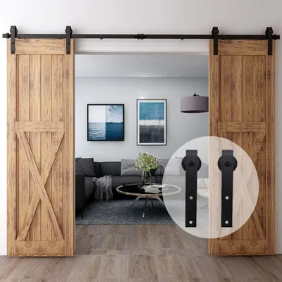Schiebetür-Beschlagset, Doppeltür, 200 cm, Stahl, schwarz