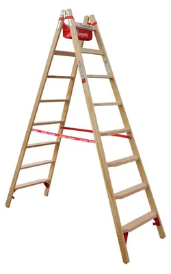 Produktbild von Euroline Holz Stufenstehleiter mit Comfort-Stufen mit Werkzeugablage 2x8 Stufen
