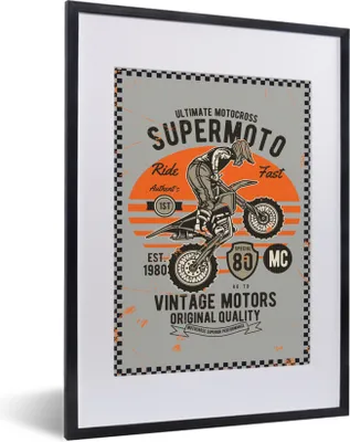 Produktbild von MuchoWow® MuchoWow® Gerahmtes Poster Mancave - Motor - Motocross - Retro 30x40 cm - Poster mit zchwarzem Bilderrahmen - Wandposter Schlafzimmer