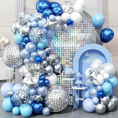 Productafbeelding van Ballonketting blauw-wit, 97 stuks, voor verjaardagsfeestjes, decoratie, discotheek, folieballonnen