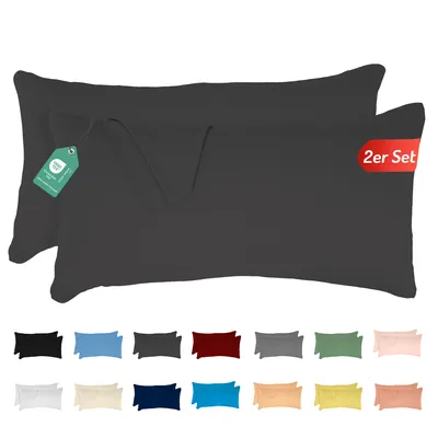 Produktbild von Jersey Kissenbezug 2er Set 40x80 cm 100% Baumwolle Anthrazit