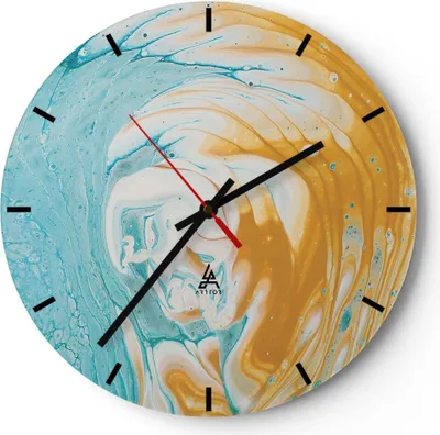 Produktbild von Wanduhr - Rund - Glasuhr - Abstraktion verschüttet Farben - 30x30cm - Schleichendes Uhrwerk - Lautlos - zum Aufhängen bereit - Dekoration Modern - Wanddekoration aus Glas - C3AR30x30-4742
