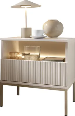 Produktbild von MIRJAN24 Nachtschrank Sento S54, Nachttisch mit Schublade, LED-Beleuchtung, Schwarze Untergestell aus Metall (Farbe: Cashmere)