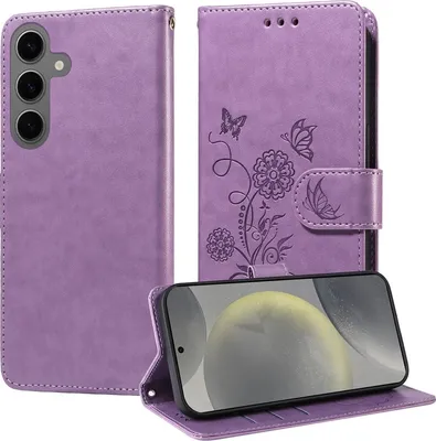Produktbild von Mobigear Flowers  Samsung Galaxy S25 Hülle Klapphülle Geldbörse - Lila