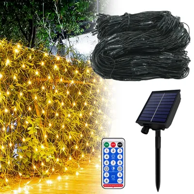 Produktbild von XMTECH Solar LED Lichternetz Lichterkette 6 x 2 m 280 LEDs Lichterkettennetz Lichtervorhang mit Solarpanel Dekoration für Weihnachten Hochzeit Party, Warmweiß