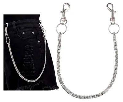 Produktbild von Hosenkette für Herren und Damen, Doppelschloss-Design, Schlüsselkette, Hip Hop Geldbörse Kette, Edelstahl Kette für Jeans und Taschen, 43 cm (Silber)