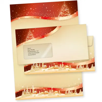 Produktbild von ROT GOLD 25 Sets Weihnachtsbriefpapier mit Fensterumschlag Briefpapier Weihnachten mit Umschlag mit Fenster