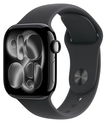 Produktbild von Apple Watch Series 11 GPS + Cellular 46 mm Jet Black Aluminium und schwarzes Sportarmband - Größe S/M
