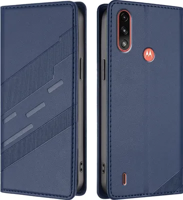 Produktbild von Hülle für Motorola Moto E7 Power 2021, Kunstleder Brieftaschen Handyhülle mit Kartenfach und Standfunktion Blau