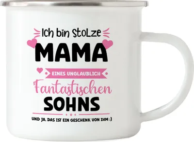 Produktbild von Ich bin stolze Mama Emaille Tasse Muttertag Geschenk Sohn Mutter Geburtstag