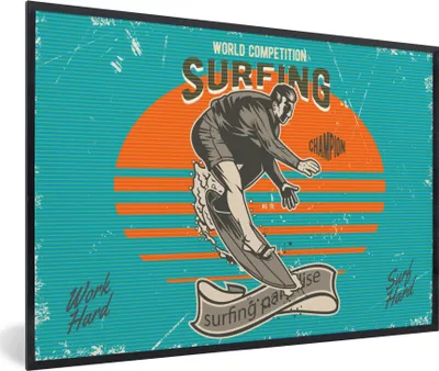 Produktbild von MuchoWow® MuchoWow® Gerahmtes Poster Vintage - Surfen - Surfbrett 60x40 cm - Poster mit zchwarzem Bilderrahmen - Printing - Wanddeko Schlafzimmer