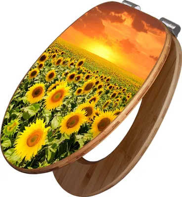 Produktbild von banjado Design WC Sitz Bambus Absenkautomatik -Sonnenblumenmeer - Toilettendeckel mit Absenkautomatik Holz/hochwertiger Bambus Klodeckel/WC-Sitz für alle gängigen Toiletten [TDB2 12283]
