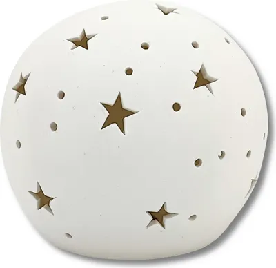 Produktbild von Keramik LED Kugel mit Sternen weiß 18 x 16cm Dekokugel Leuchtkugel Tisch-Deko