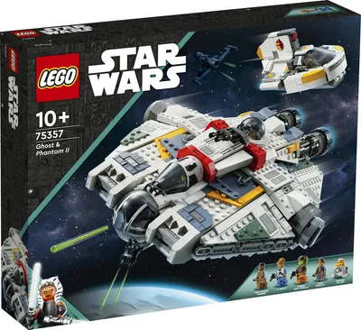 Produktbild von LEGO 75357 Star Wars Ghost & Phantom II Set mit 2 aus Bausteinen gebauten Ahsoka-Fahrzeugen, baubares Raumschiff-Spielzeug mit 5 Charakteren, darunter Jacen Syndulla und einer Chopper-Droidenfigur