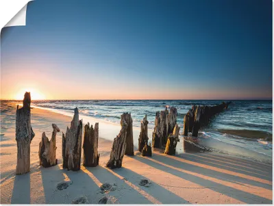 Produktbild von ARTland Poster Sonnenuntergang Strand Wellenbrecher Größe: 80x60 cm