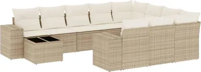 Produktbild von vidaXL 11-tlg. Garten-Sofagarnitur mit Kissen Beige Poly Rattan