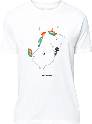 Produktbild von Mr. & Mrs. Panda Tshirt Einhorn Sänger - Weiß - Geschenk, Disco, T-Shirt mit Spruch, Geburtstag, Oversize, Sängerin, Unicorn, Lustiges, Shirt, Party