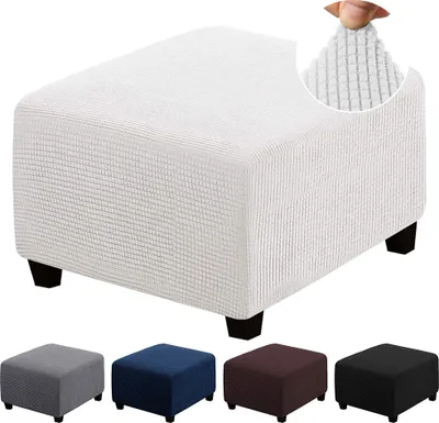 Immagine prodotto di Copri pouf elasticizzato copri poggiapiedi copri sgabello, bianco, L