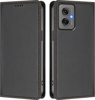 Image de Etui en cuir pour Motorola Moto G55, étui magnétique en cuirPolyuréthaneavec support Noir