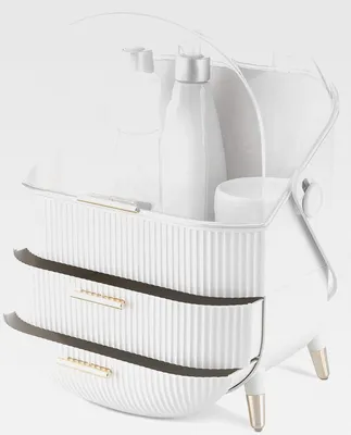 Produktbild von Make-Up Organizer - Aufbewahrung für Kosmetik - Ordnungssystem mit 2 Schubladen - tragbare Aufbewahrungsbox für Bad oder Schminktisch - Weiß