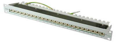 Produktbild von TELEGÄRTNER 19"-Verteiler MPP24 1 HE, Cat.6A (Class EA) (ISO/IEC), 24 Ports, grau