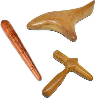 Image de 3 pièces : outil de massage en bois pour soulager instantanément les douleurs, idéal pour les jambes, les épaules, le dos et pour les massages d'acupuncture