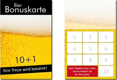 Produktbild von 250 Stück Bier Bonuskarten (BOK-415) mit 10 Stempelfeldern Gastronomie Treuekarten passend für ihr Lokal Gaststätte Kneipe