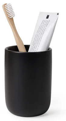 Productafbeelding van Tandenborstelbeker, keramiek, zwart, Ø 8,1 x 11,2 cm. Beker voor de badkamer, tandenborstelhouders