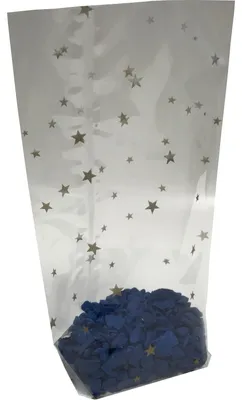 Produktbild von 1000x Kreuzbodenbeutel OPP 95 x 160mm transparent mit Sternenmotiv 30my