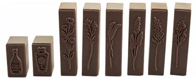 8 Vintage Herbarium-Holzstempel, Pflanzen- und Flaschenmotive