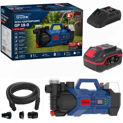 Produktbild von Güde Gartenpumpe GP 18 V mit Akku 4.0 Ah Wasserfilter Saugschlauch