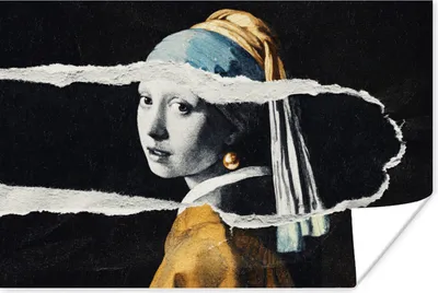 Produktbild von MuchoWow® Poster Mädchen mit Perlenohrring - Gold - Vermeer - Schwarz - Weiß 30x20 cm - Plakate - Print