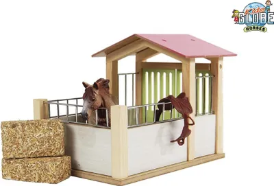Immagine prodotto di Kids Globe Pferdebox 1:24 Holzbox Pferdestall rosa, ohne Zubehü¦r/Figuren
