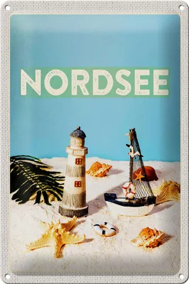 Produktbild von Blechschild Reise 20x30cm Nordsee Leuchtturm Strand Seestern