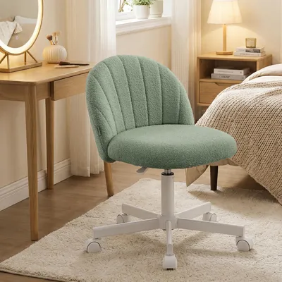 Obrázek produktu pro SONGMICS, toaletní židle, kancelářská židle, potah z plyšové tkaniny, výškově nastavitelná, kompaktní design, zelená barva