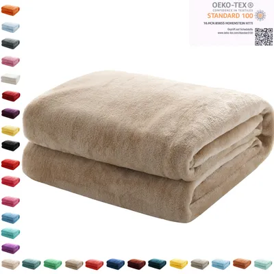 Produktbild von Kuscheldecke Flauschige Wohndecke Fleecedecke Sofadecke Bettüberwurf 220 x 240cm, Farbe:Natur
