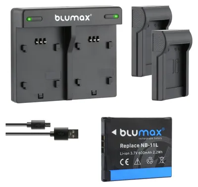 Produktbild von 1x Akku + Lader für Canon NB-11L NB-11LH IXUS 170 175 180 185 600 mAh (3,7V)