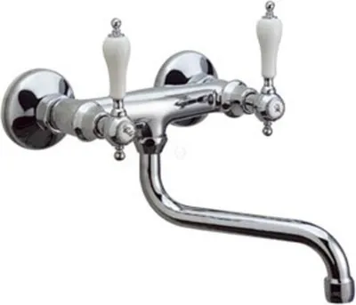 Produktbild von Demm Spültischarmatur Wandarmatur Etros Griff weiß lackiert chrom 2170 085 x 1.C 2170, 08545.001.C