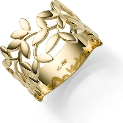 Produktbild von Ring Olivenzweig aus 585 Gold Gelbgold Breite 12mm glänzend Fingerring Damen, Ringgröße:Innenumfang 60mm  Ø19.1mm