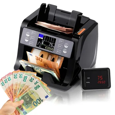 Immagine prodotto di Contatore di banconote - Conteggio valore banconote miste in euro - Rilevamento banconote false UV MG IR MT - 1500 banconote al minuto - Con display TFT e display esterno