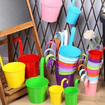 Produktbild von Balkon Geländer Blumen-Pflanzkasten Metall-Pflanzkübel Mit | 10 Stück Pflanzentöpfe Im Set Garten Balkon Terrasse Geländer Wand Patio