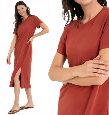 Immagine prodotto di abito - abito da donna taglia XXL - abito in cotone arancione - abito a maglietta - abito midi