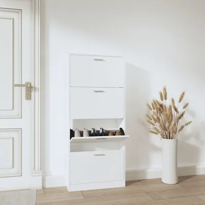 Zdjęcie produktu dla The Living Store Szafka na buty biała 59x17x150 cm Materiał drewnopochodny